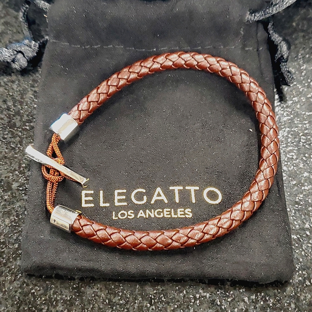 New Elegatto Los Angeles NAVIS Woven Brown Leather Bracelet